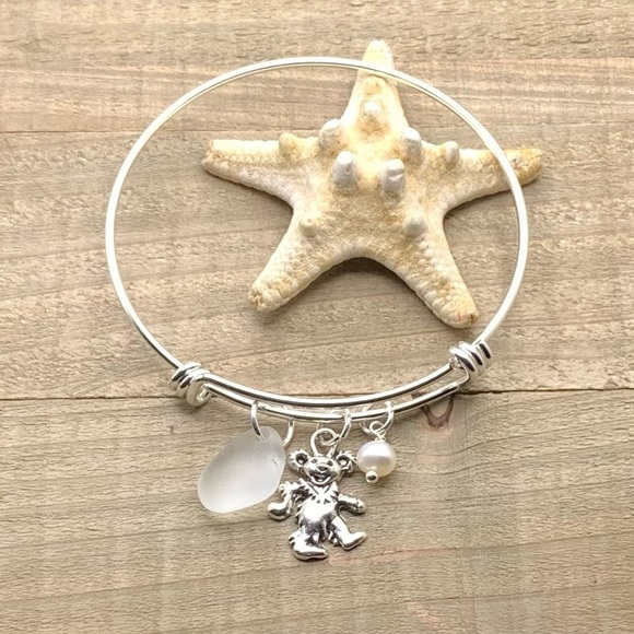 Hand Crafted Jewelry - Sea Glass Pearl And Grateful Dead Dancing Bear Bracelet| Seaglass Summer…